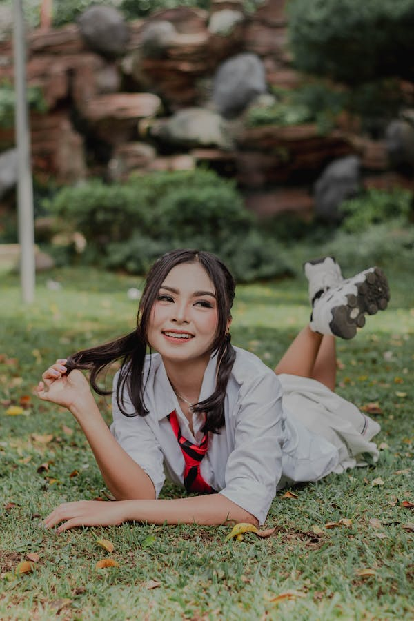 Photo Eliza posing Jacket female Legs Jeans Sitting